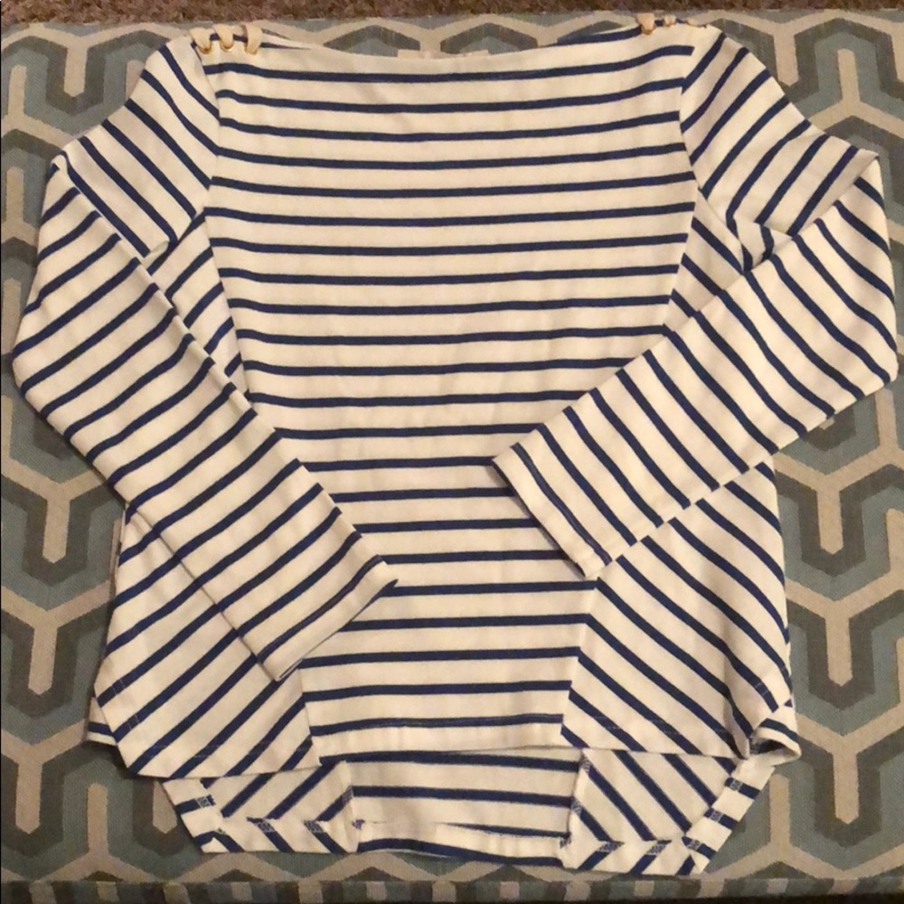 Blue and white striped pullover